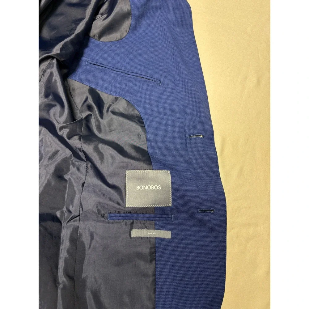 Bonobos Mens Jetsetter Slim Fit 2-pc Suit Blue Micro Houndstooth Wool 36R 32x31